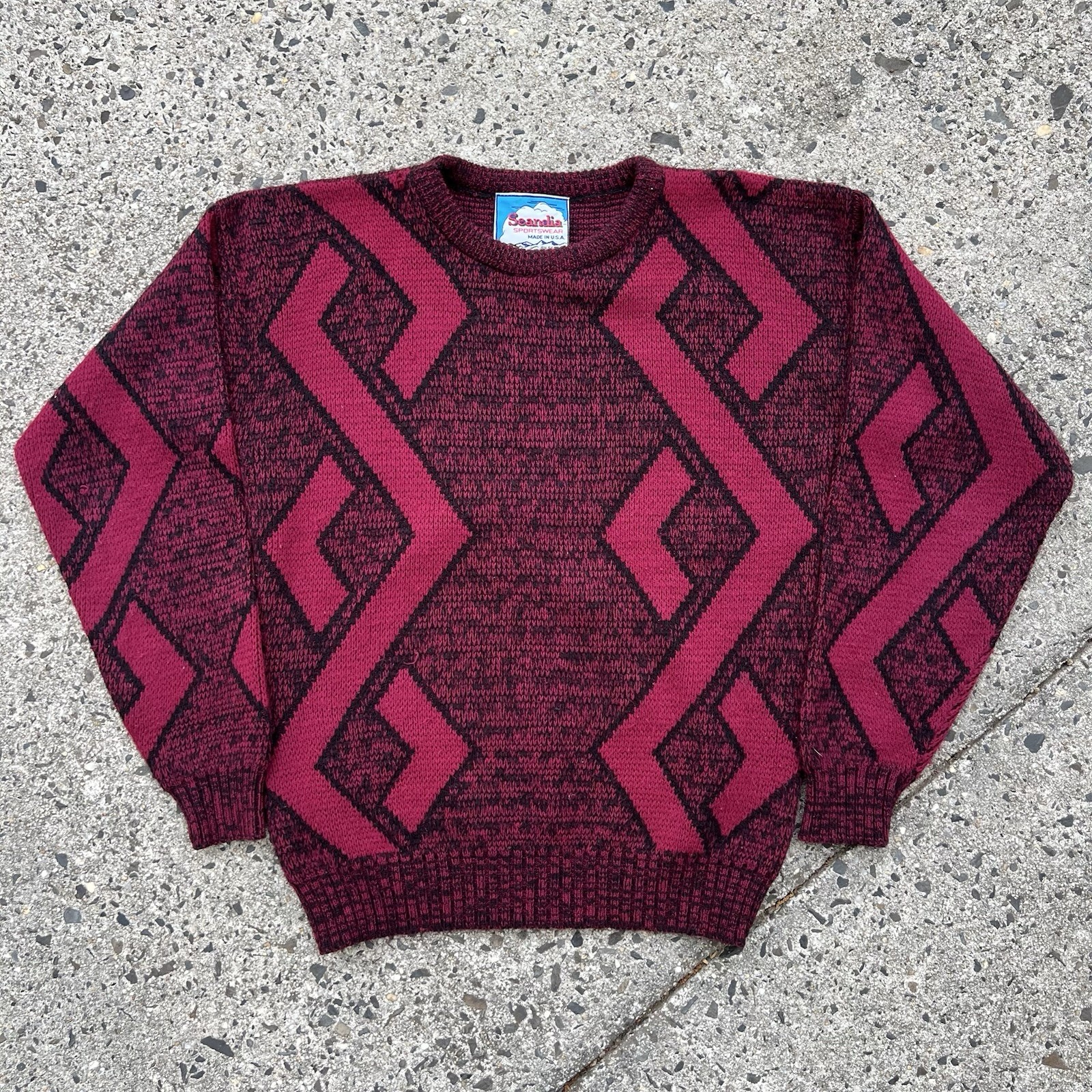 Vintage 90s Knit Geometric Sweater Women’s Large Black & Red Made in USA