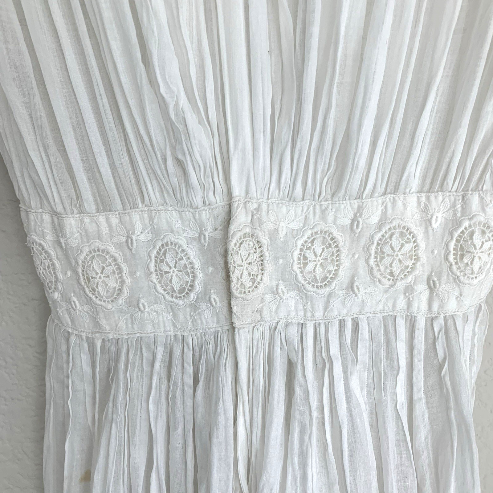 Antique Edwardian White Cotton Lace Lingerie Tea Dress 2XS Maxi Lawn Gown VTG