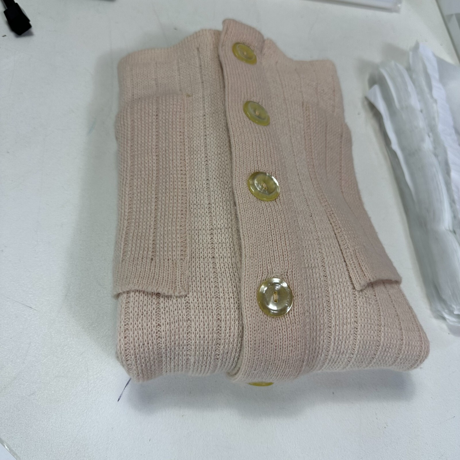 Vintage Solid Beige Oatmeal Cardigan Sweater S/M Montgomery Ward 70s Pockets