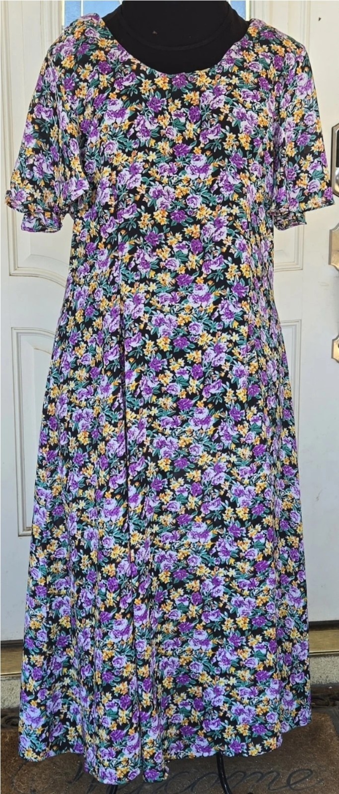 1990s MISS DORBY Vintage Floral Sheer Polyester Dress W/Zipper Back Size 16