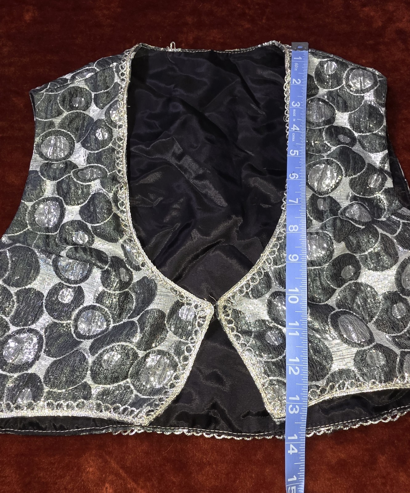 Vintage 60s 70s Silver Metallic Polka Dot Bolero Top Vest Glitter Disco Small