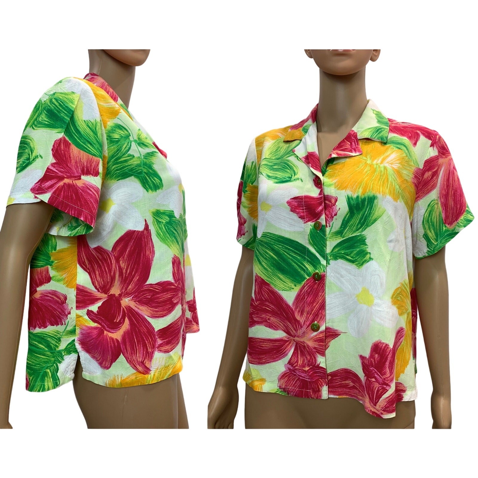 80s 90s Jams World Button Up Crop Blouse | Bright « Orchadia » Floral Pattern