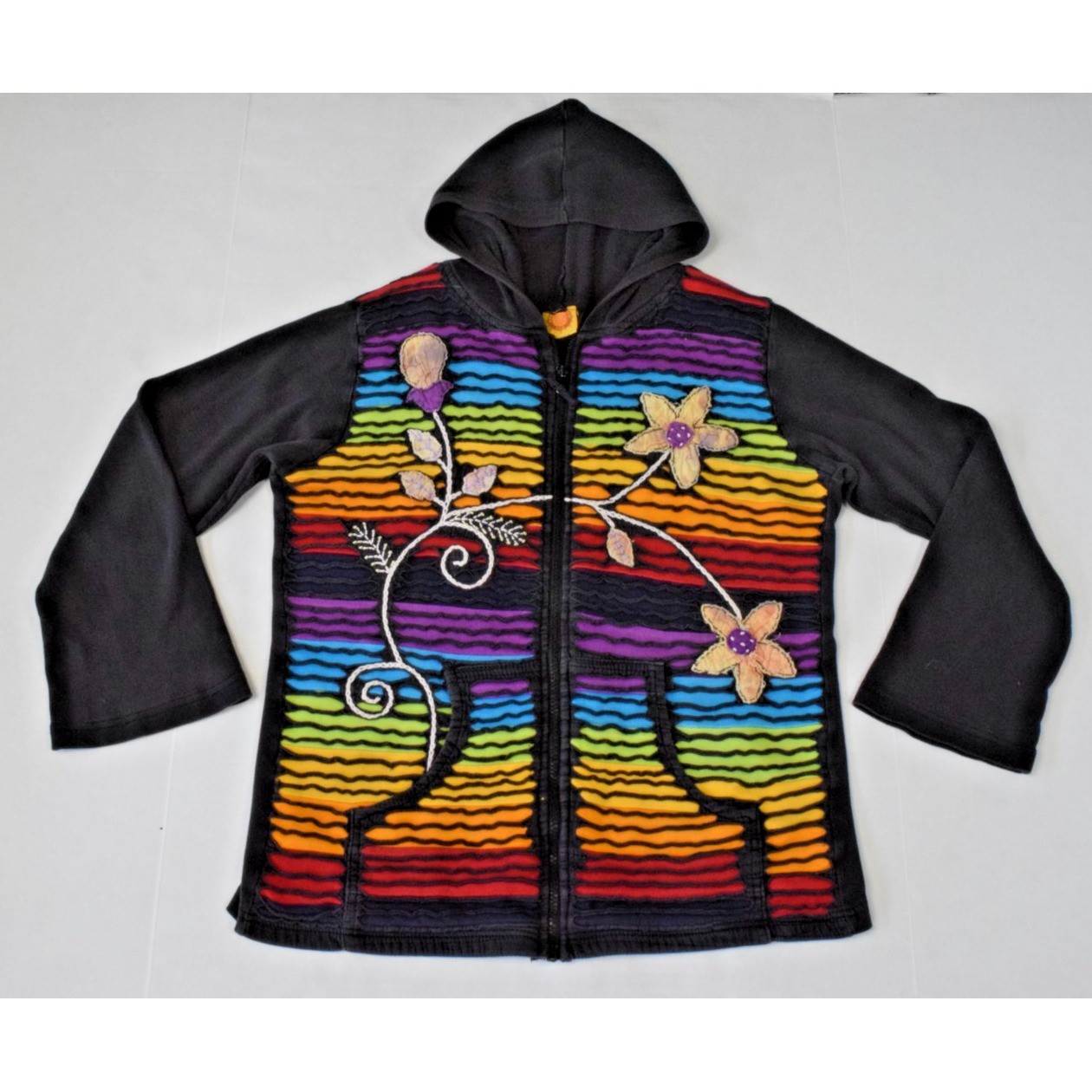 Vintage Sweatshirt Karma Circle Size XL 90s Handmade in Nepal Rainbow Floral