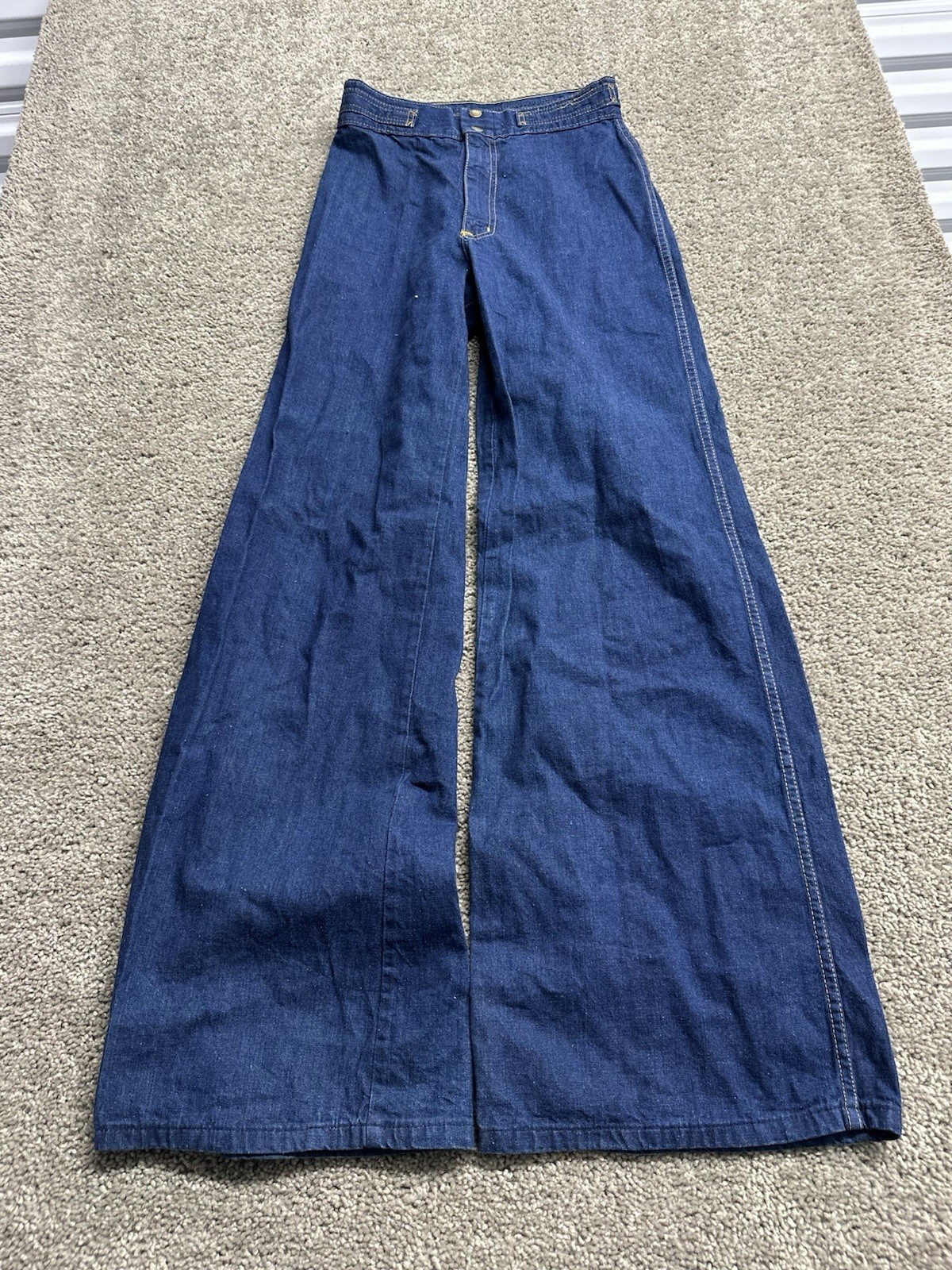 VINTAGE 1970s PlushBottoms Denim Jeans Flare Leg 70&rsquo;s Mod Boho Dark Wash size 11