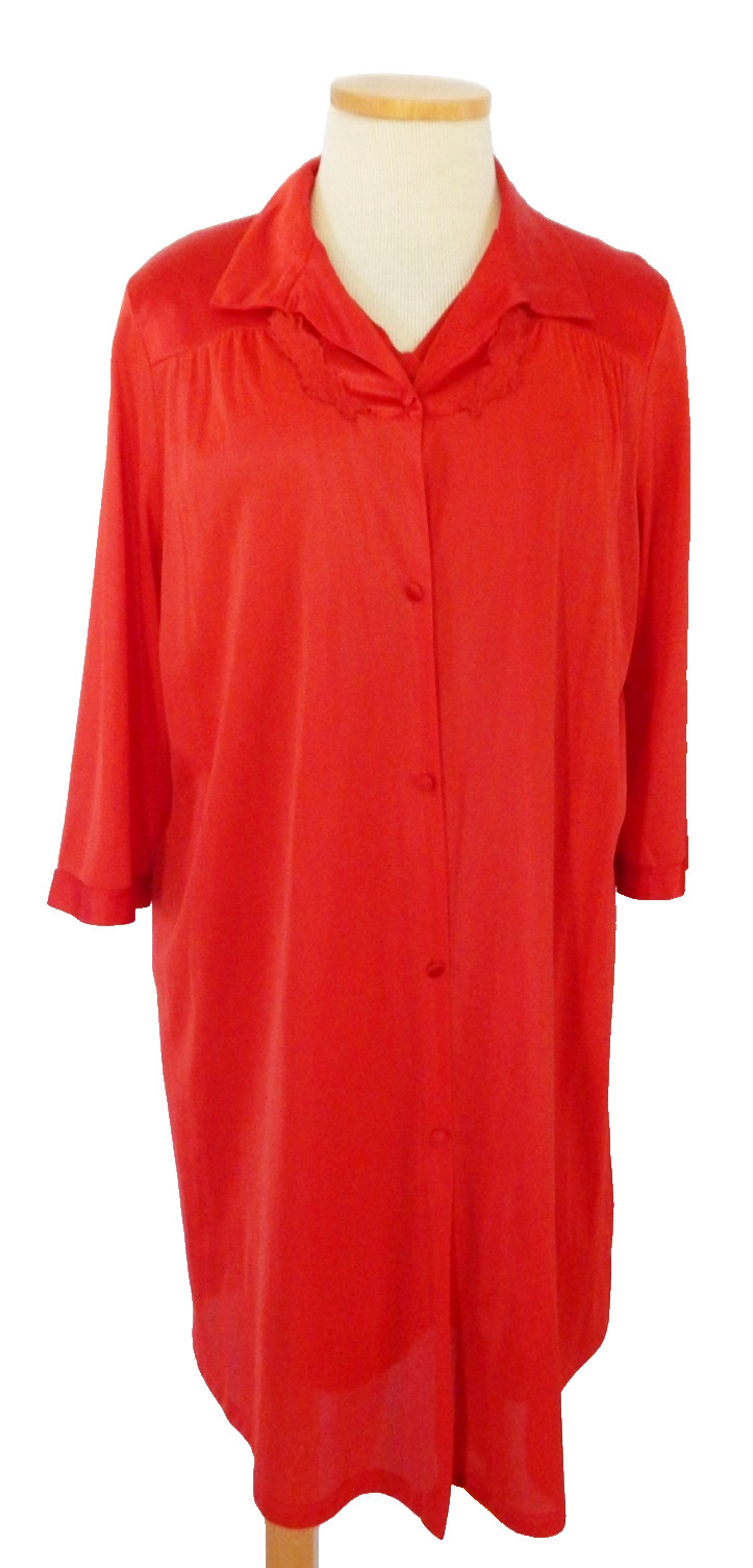 Vtg Vanity Fair Red Nylon Peignoir Set Slip Dress Size M & Robe Size XL USA