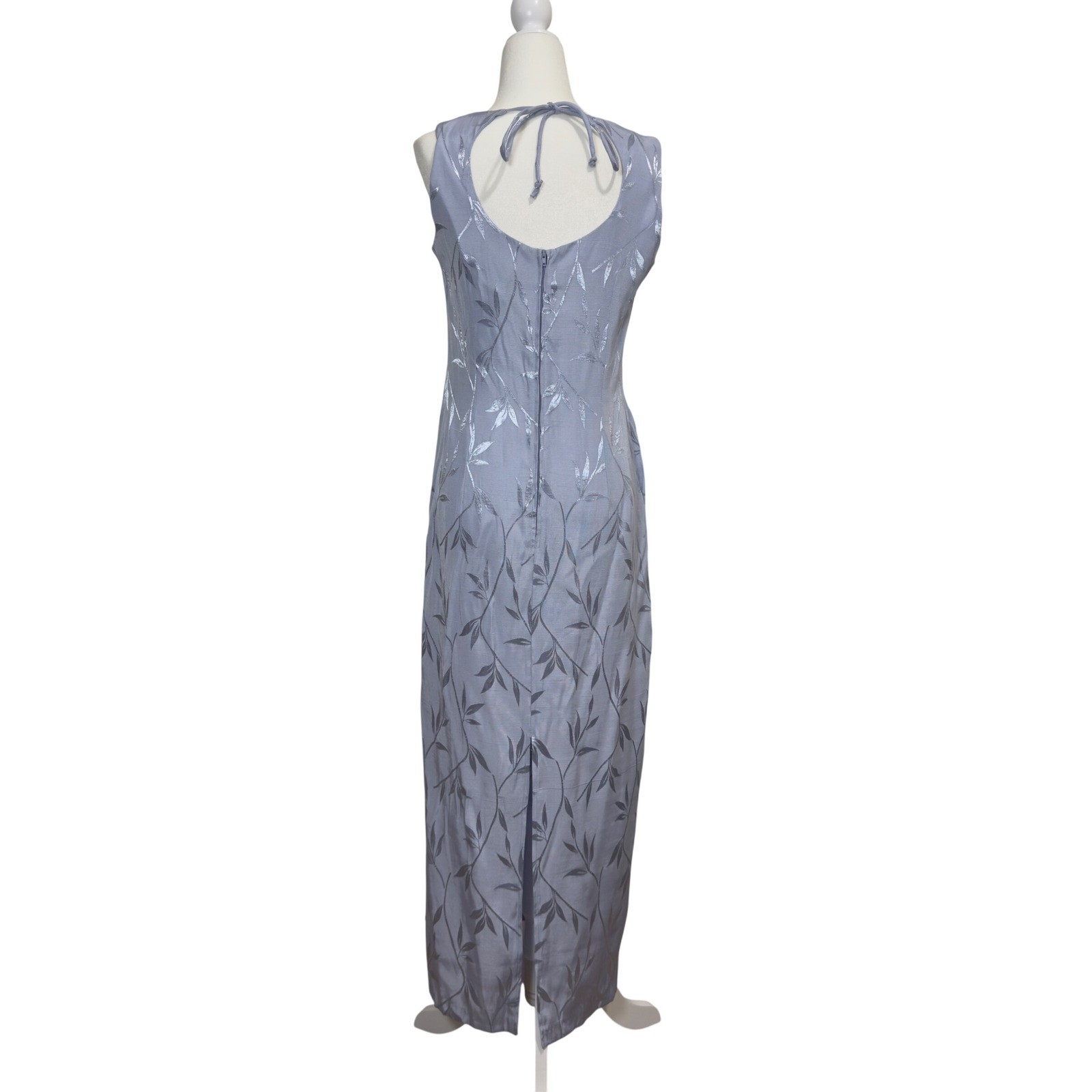Vintage 90s DBY Ltd Periwinkle Jacquard Maxi Dress Open Back Formal Gown Sz 9/10