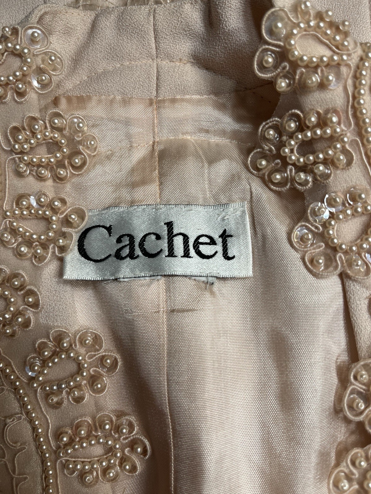 Cachet Evening Jacket Pink Lace Pearl Beaded Bridal Mother of Bride Sz L