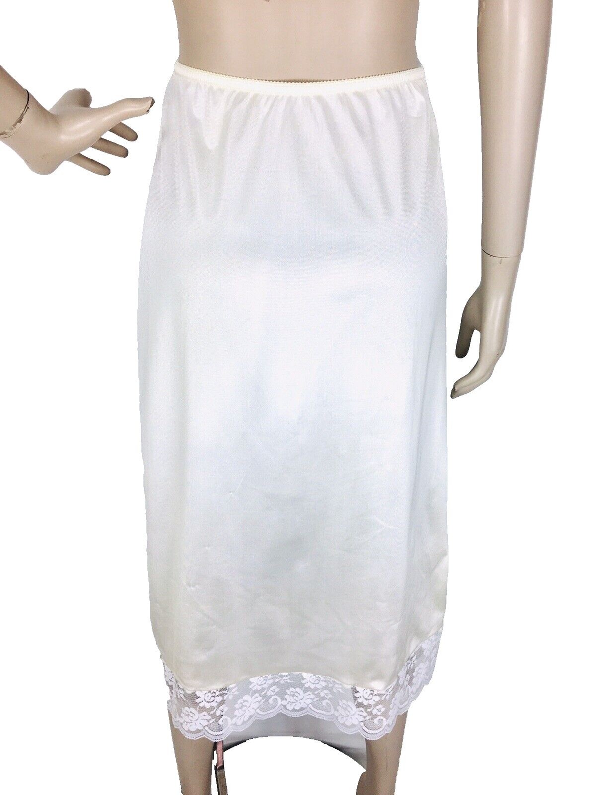 Vintage 70s Chantilly Maidenform Side Slits Lace Trim Midi Skirt Half Slip Small