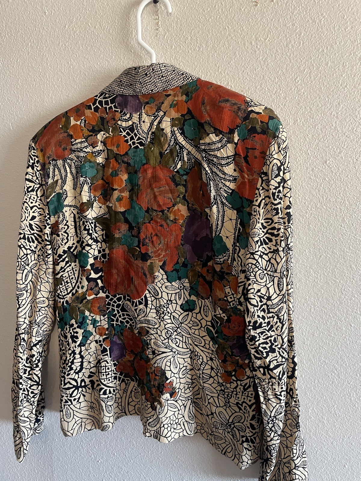Carole Little Blazer Jacket Floral Boho Artsy Vtg Size 8 Orange Black Green