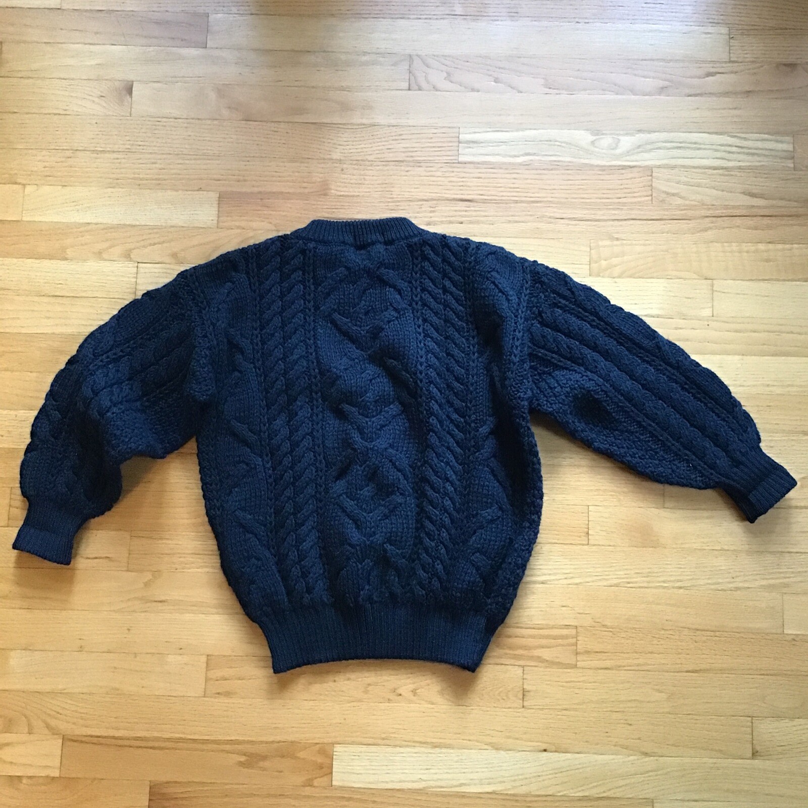 Celtic Woolens Variegated Bl/Gr Unisex Cableknit Fisherman Sweater, SM-MED,*READ