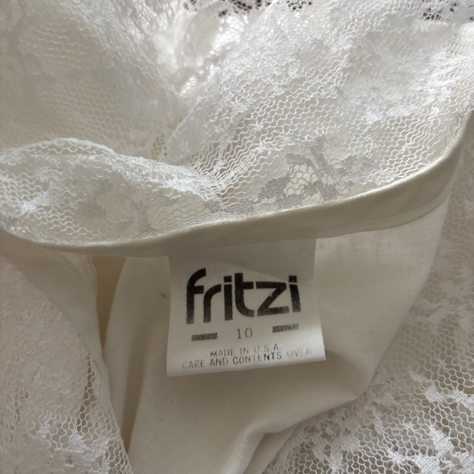 VTG Fritzi California Size 10 Croquet Prairie Made In USA White Lace 100% Cotton
