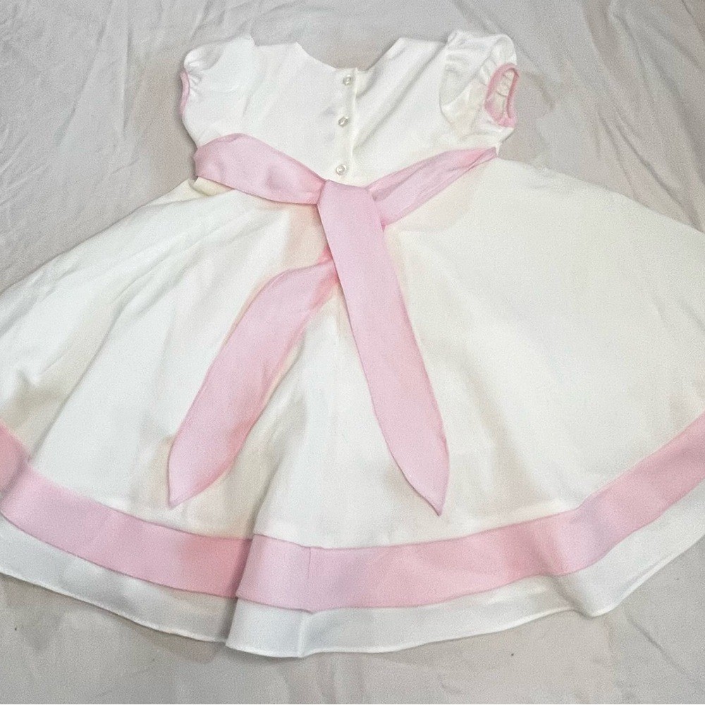Vintage Baby Club Girls 4T White Pink Special Occasion Dress Made in USA 670