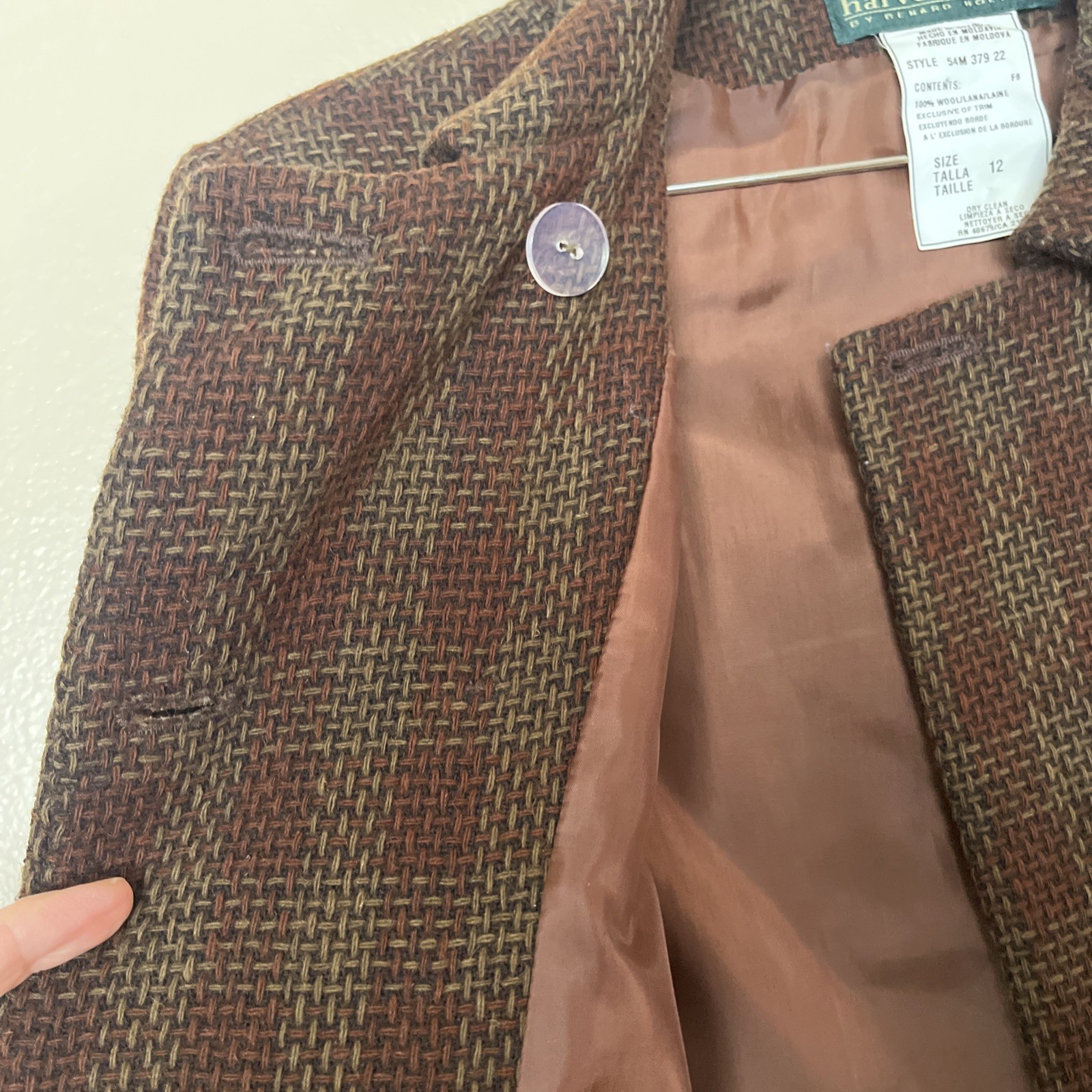 Vtg Size 12 HarveBernard By BernardHoltzman Br. Wool Tweed Dbl Breasted Jacket