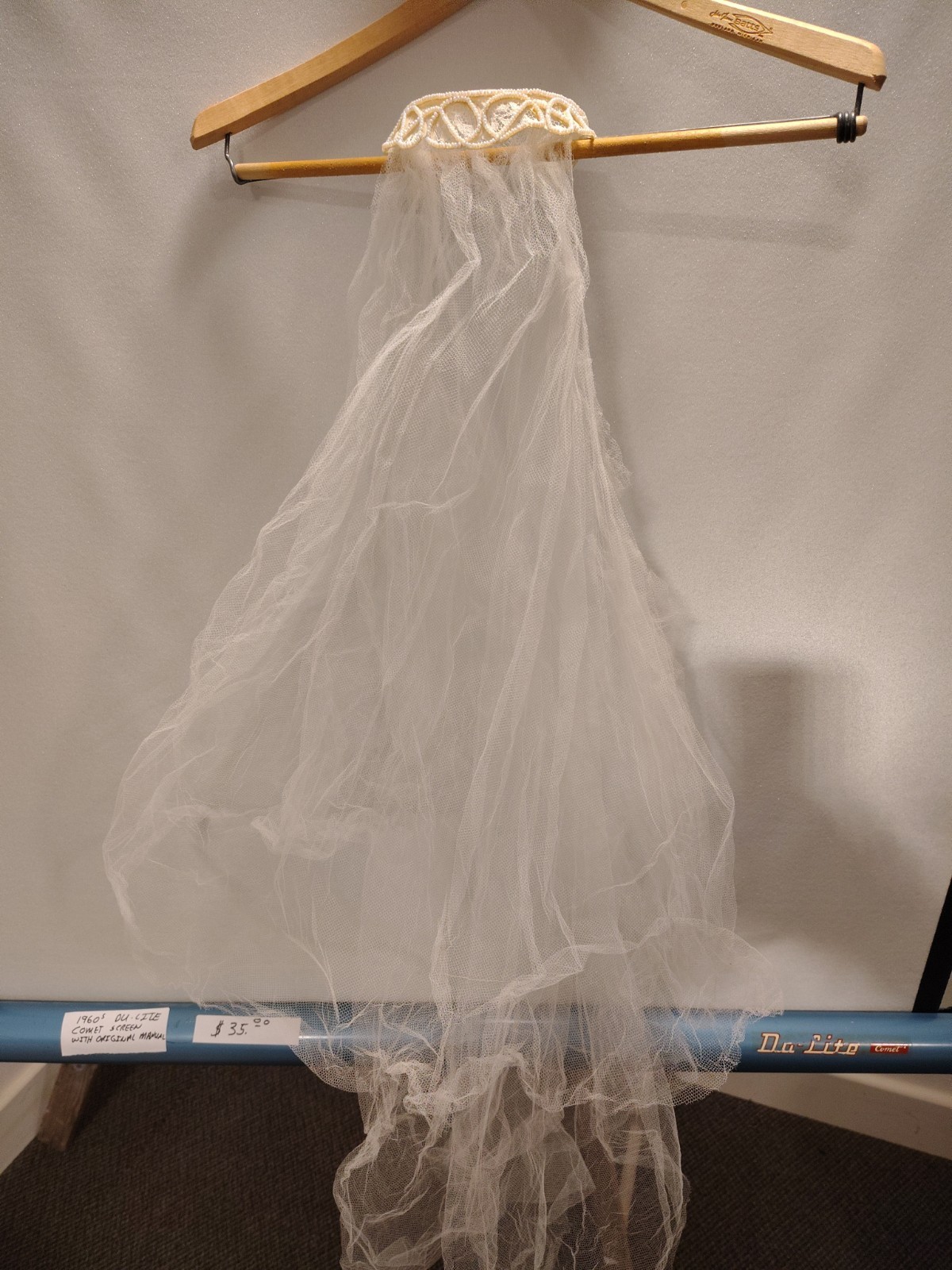 Mid 1950s Woman&rsquo;s Wedding Dress Vintage. With Vintage St Mary&rsquo;s Blanket Box.