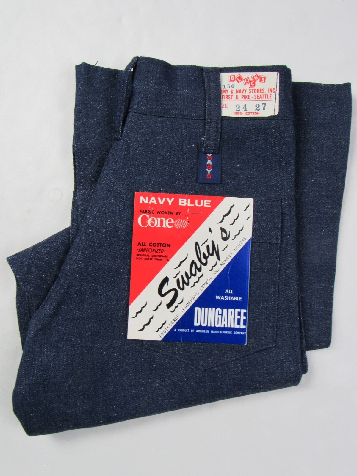 Vtg NOS 1970s Swaby&rsquo;s Selvedge Bell Bottom Jeans Raw Denim High Waist 23 x 26