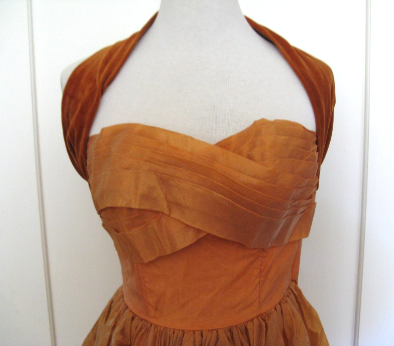 VINTAGE 50s DARK ORANGE RUST PROM PARTY DRESS XXS