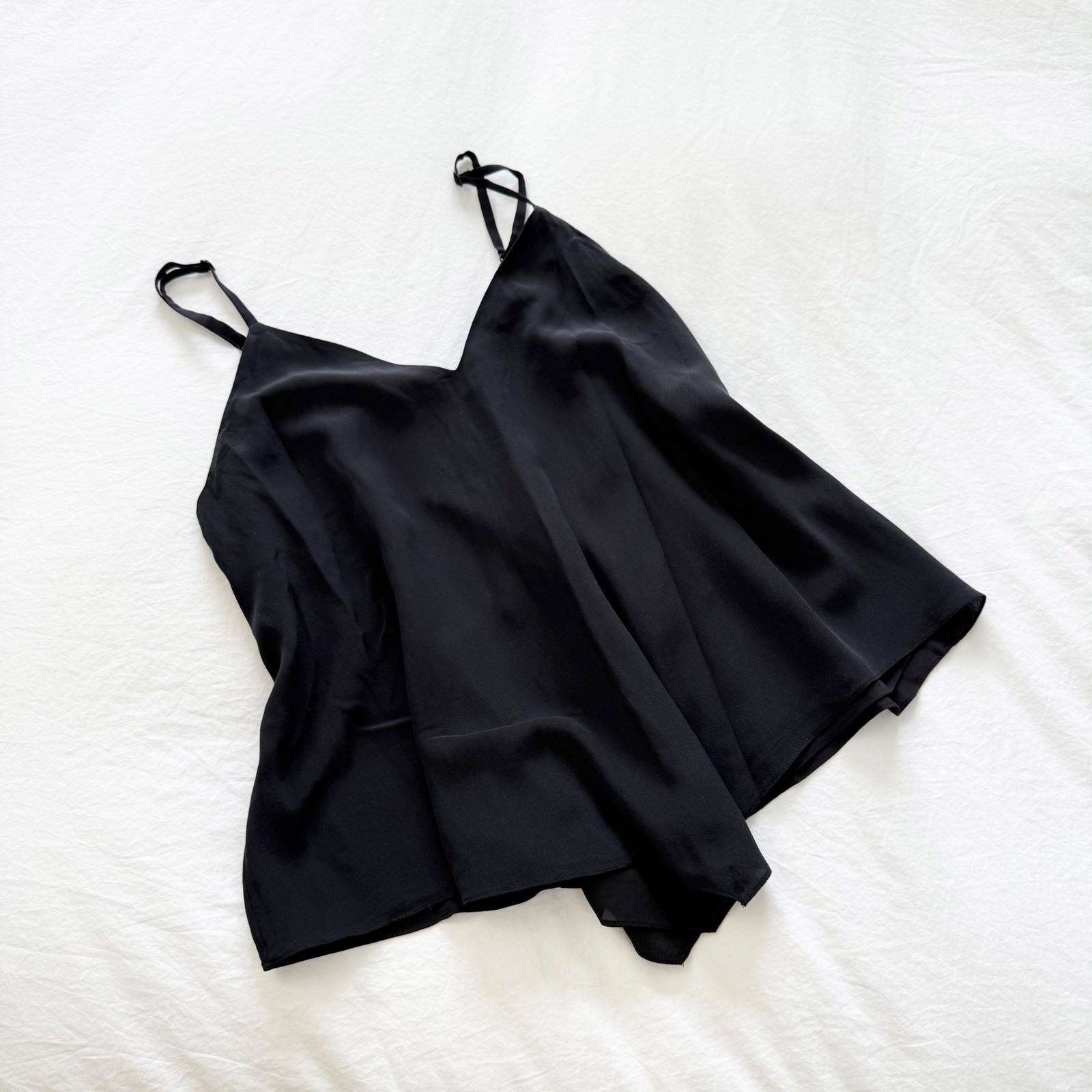 Alice + Olivia AIR Silk Swing Cami Black Spaghetti Strap Tank Top Large