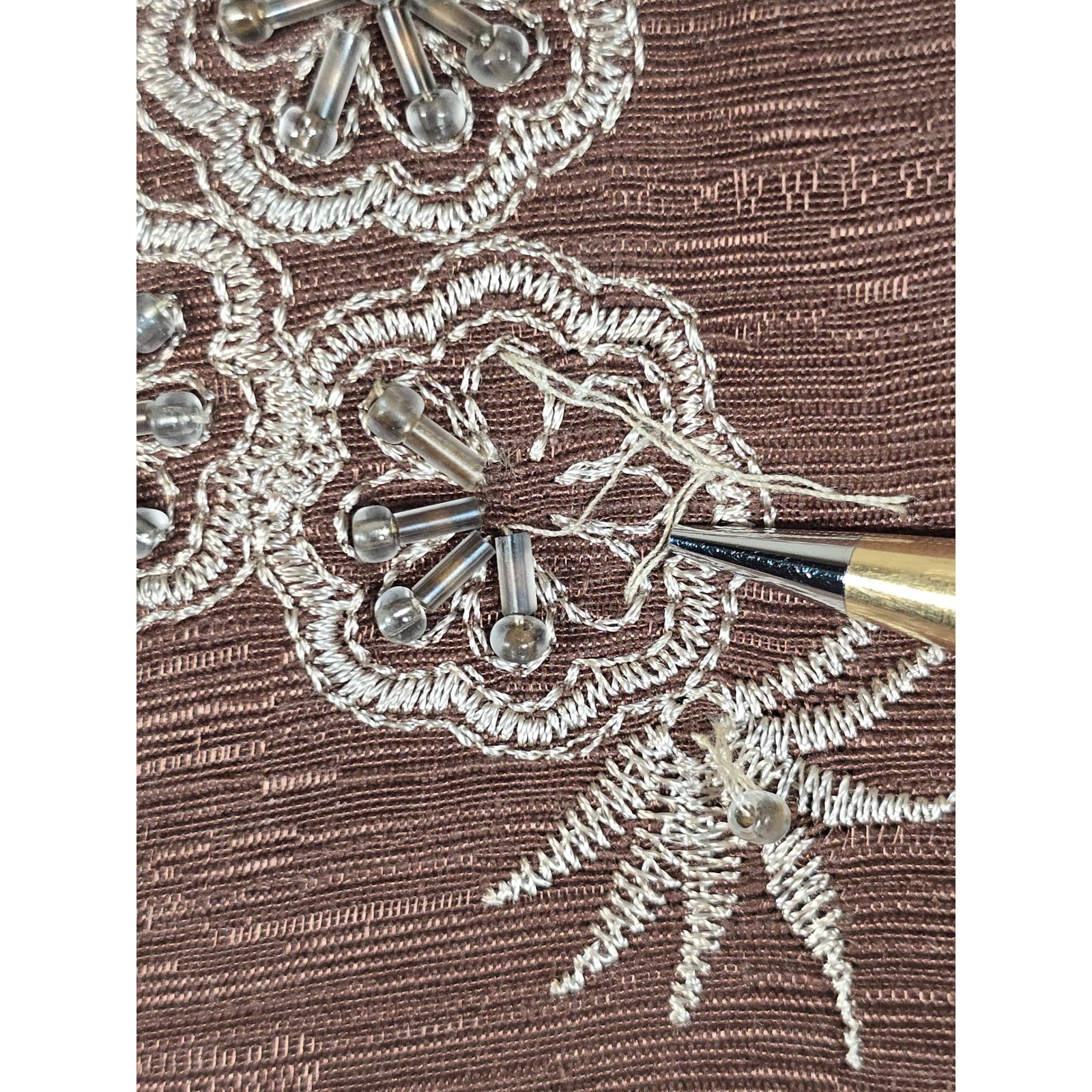 VTG Carole Little Silk Jacket XL Brown Beaded Embroidered Boho Art to Wear Lined