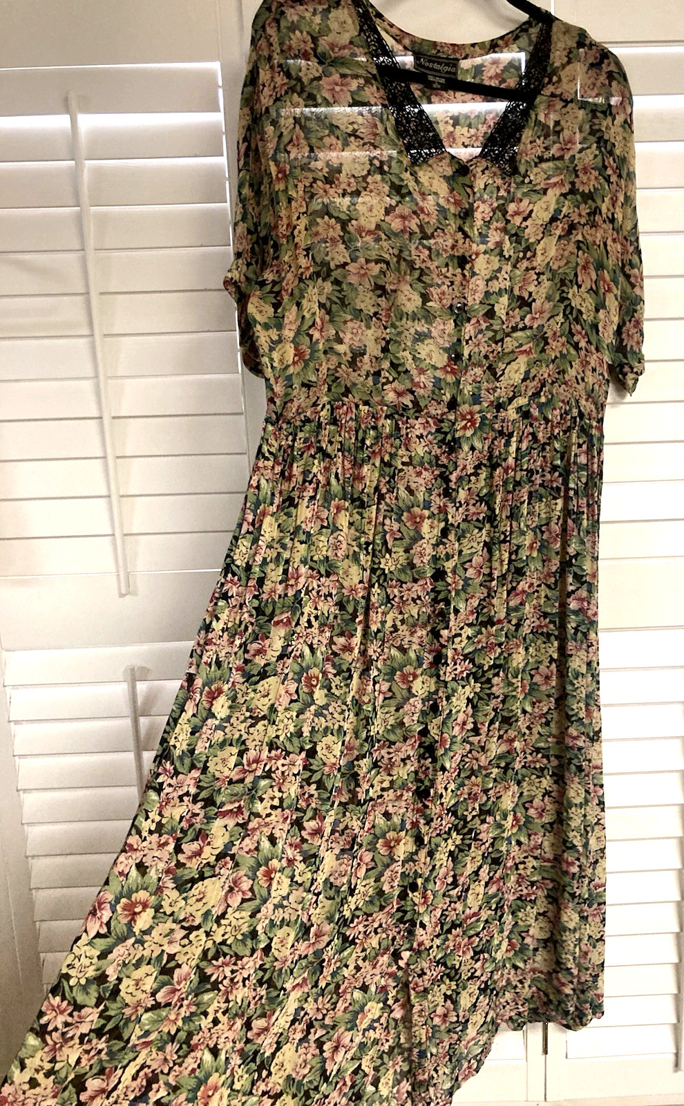 Vintage Nostalgia Sheer Floral Button Up Dress Prairie Cottagecore Style Large