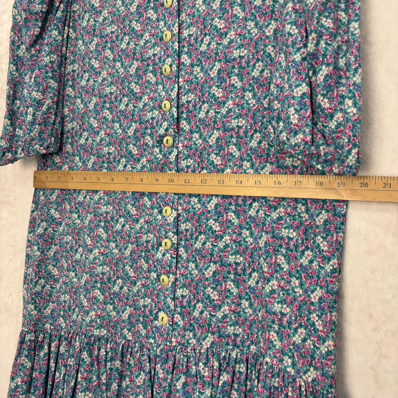 VTG Jane Schaffhausen Belle France Floral Cottage Dress 10 Ruffle Tier Blue 80s