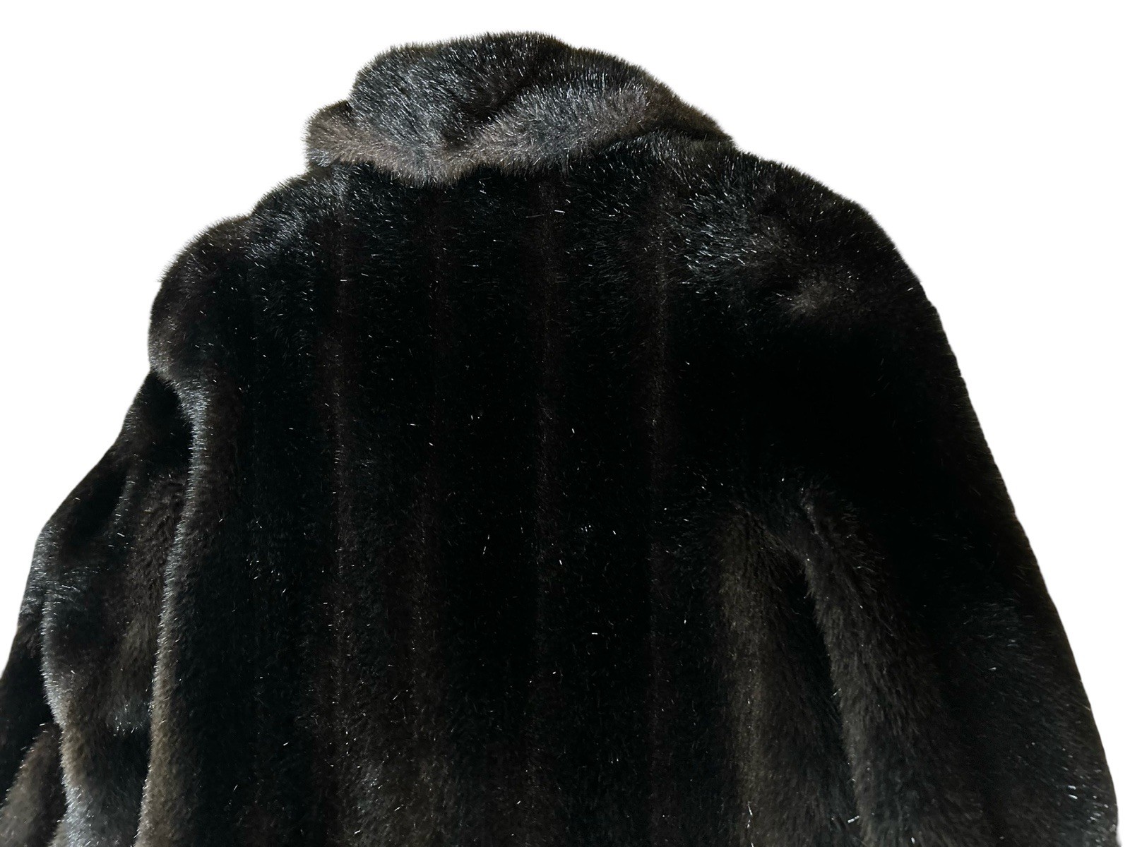 VTG Faux Fur Mid Length Coat Size READ Dark Brown Notch Collar Lined Pockets