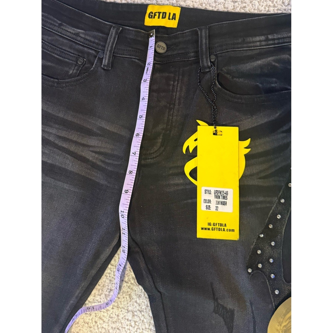 GFTD LA Black Rhinestone Flame Jeans Sz 30 Y2K Bootcut Stretch Denim NWOT