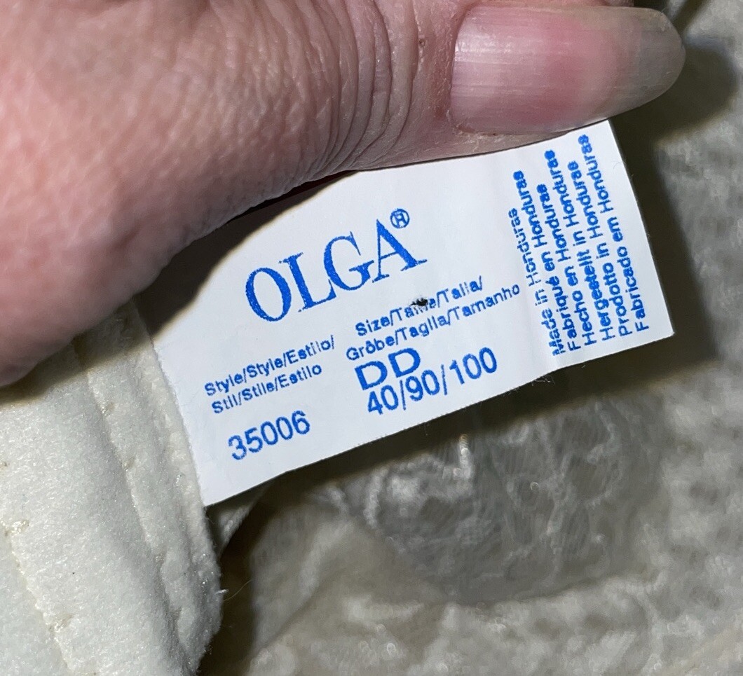 Vintage Olga Full Figure Underwire Bra size 40DD Ivory #35006 Lace Mesh