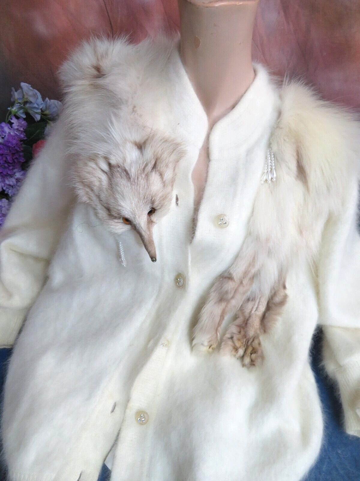 Sweater Jacket Angora and Fox Fur cocoon Batwing Art Deco Flapper style My Lady