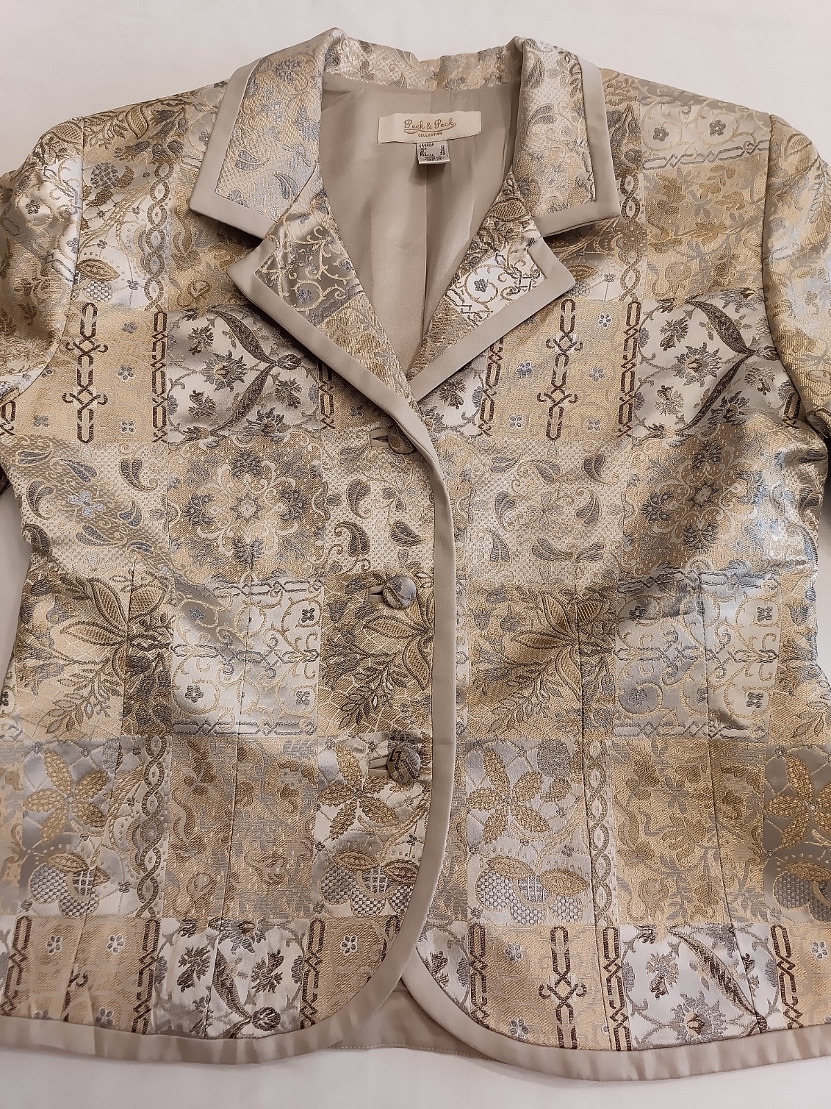 Peck & Peck Blazer Jacket Gold Floral Patchwork Jacquard Brocade Vintage Size 12