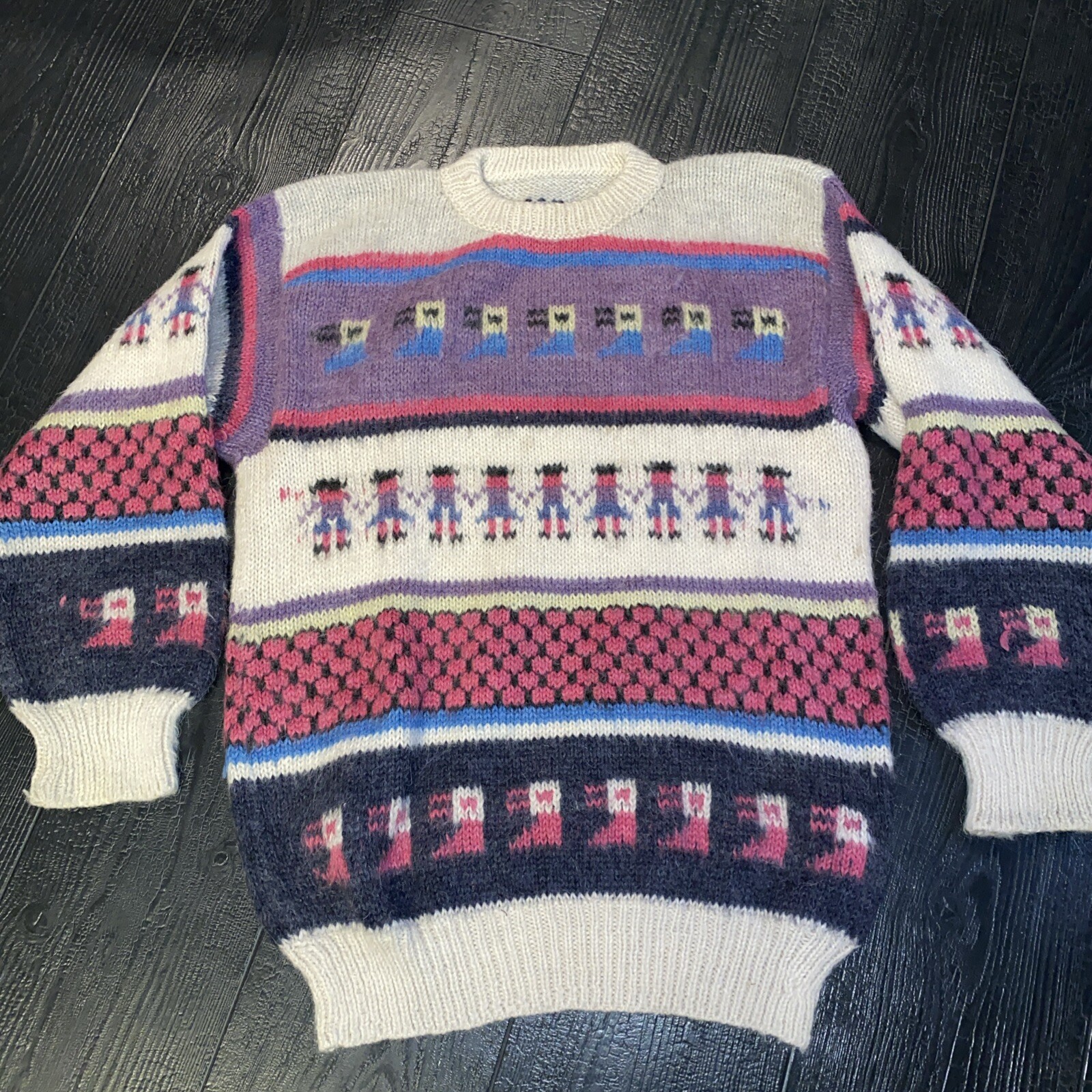 VTG Peruvian Alpaca Folk Hand Knitted Sweater Llama Peru Large Adult Unisex