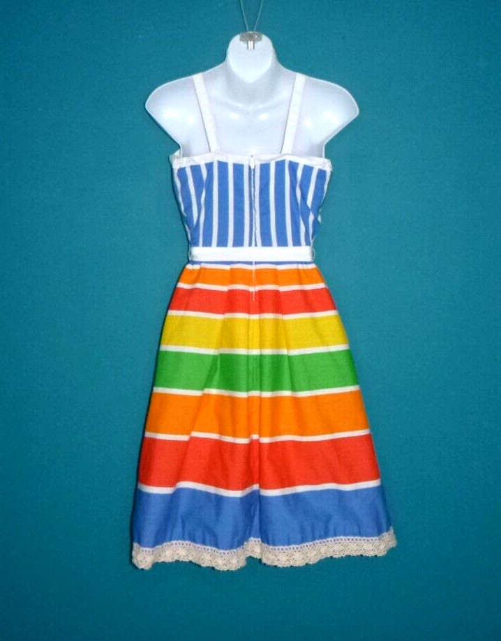 Vtg 70s Wadsworth Wellington Rainbow Stripe Cotton Blend Sundress Sz S