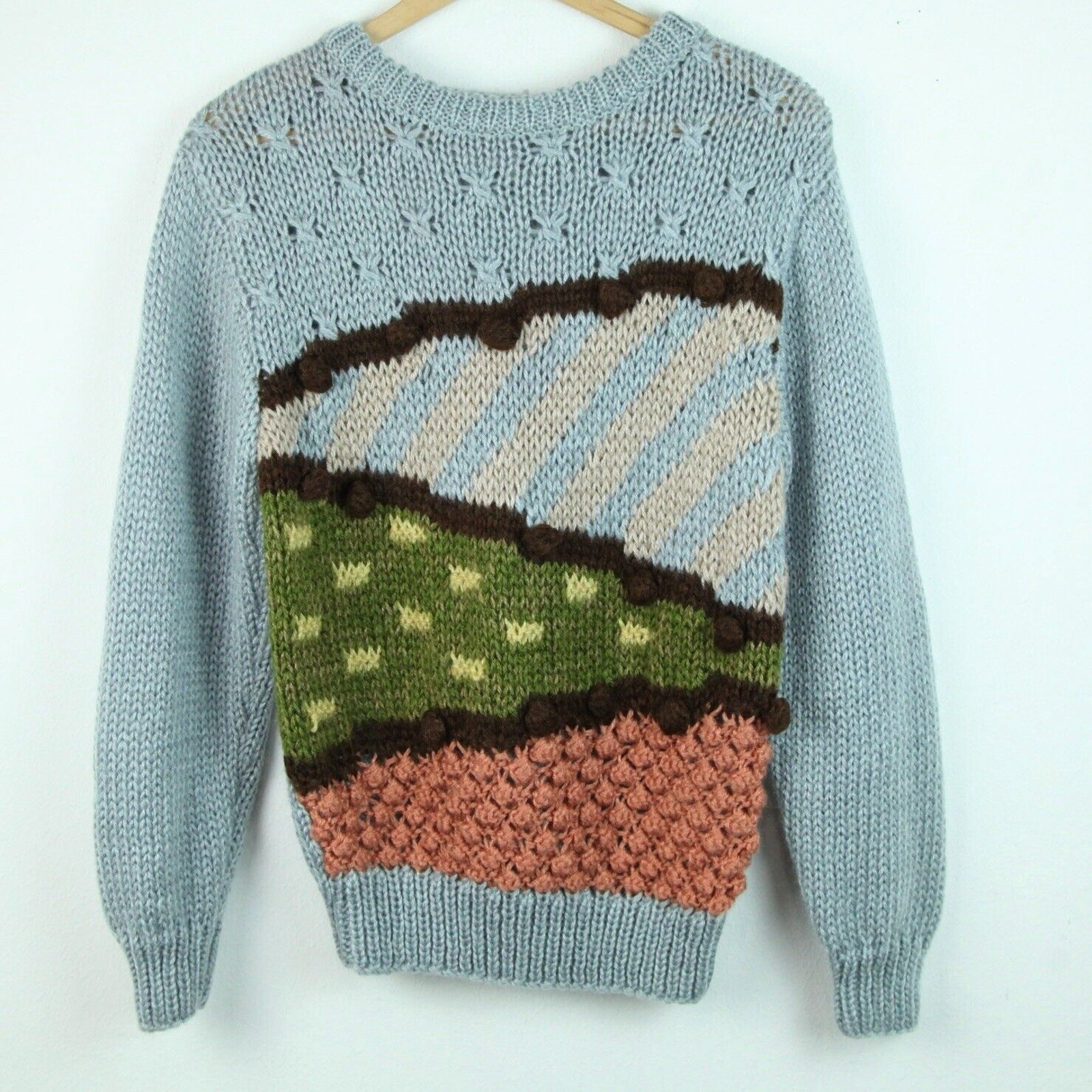 Vintage Novelty Sweater S M Cottagecore Farm Bobble Granny 80s Cute Multicolor