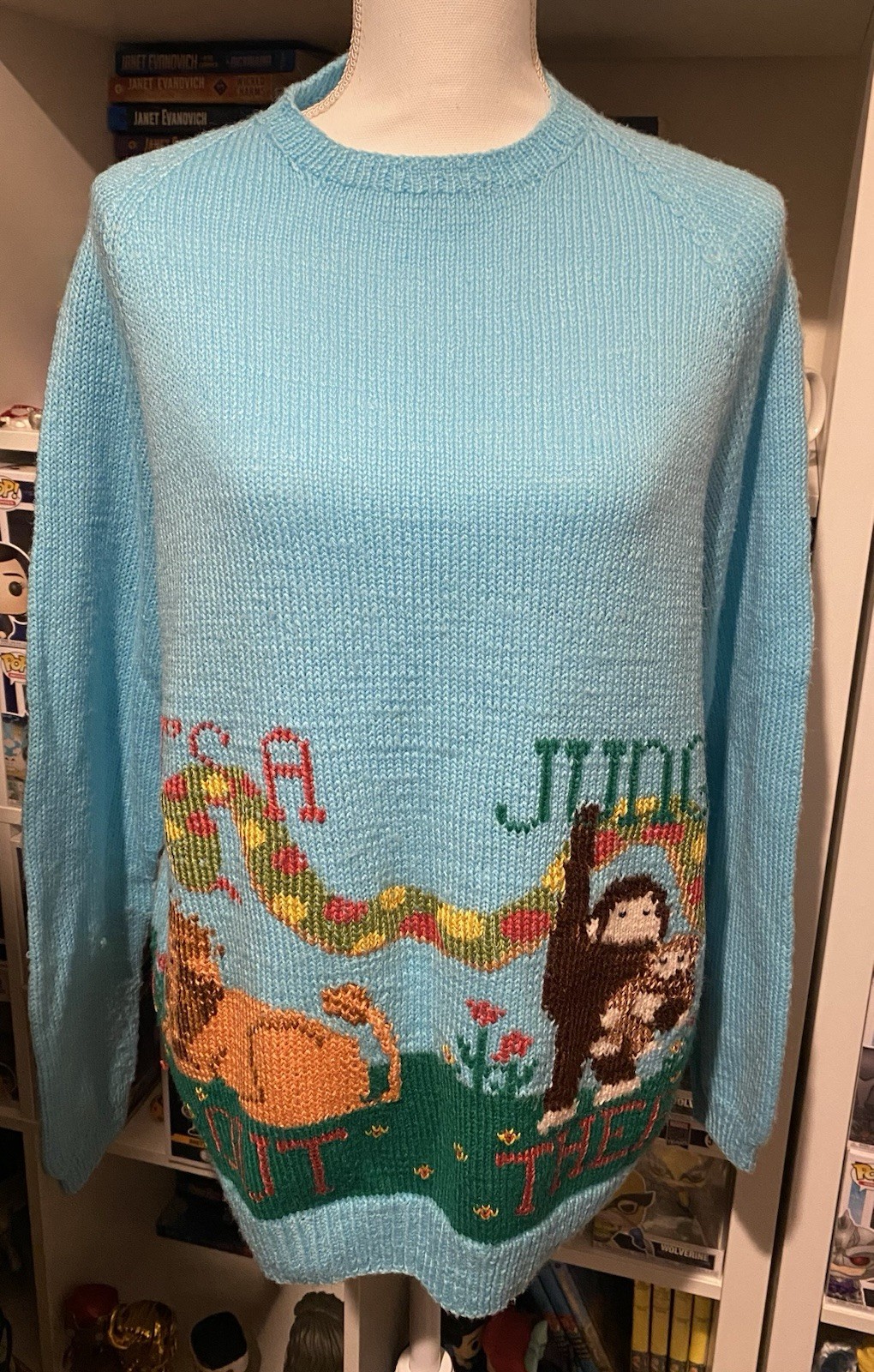 Vintage Homemade(?) No Tag Womens Sweater Jungle Animal Print Fits Like A Large