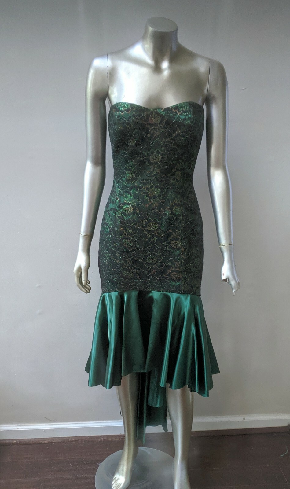 VTG 80s 90s AVANT GARDE PARTY MERMAID SWEETHEART FITTED MIDI HI LO DRESS S