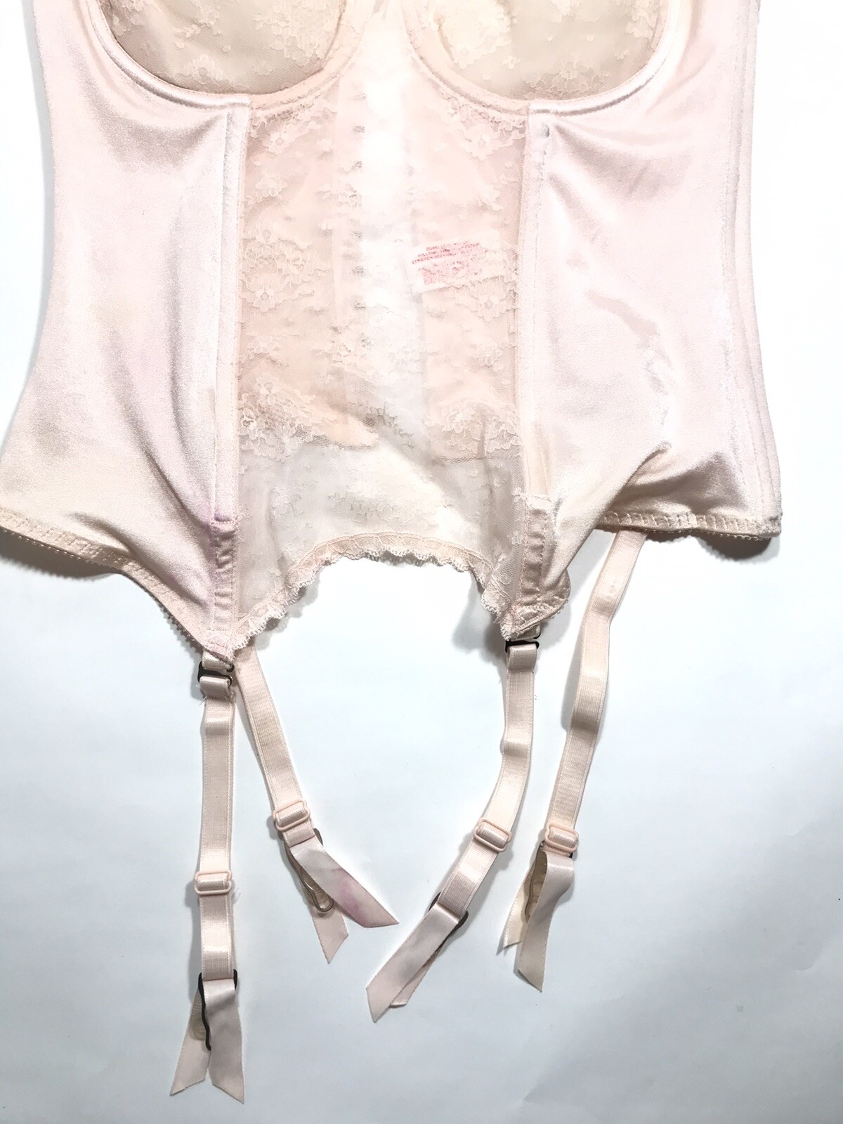 Vintage 1950s LADY MARLENE Bustier Corset Bra w/Garters Pink Lace Strapless Sz38