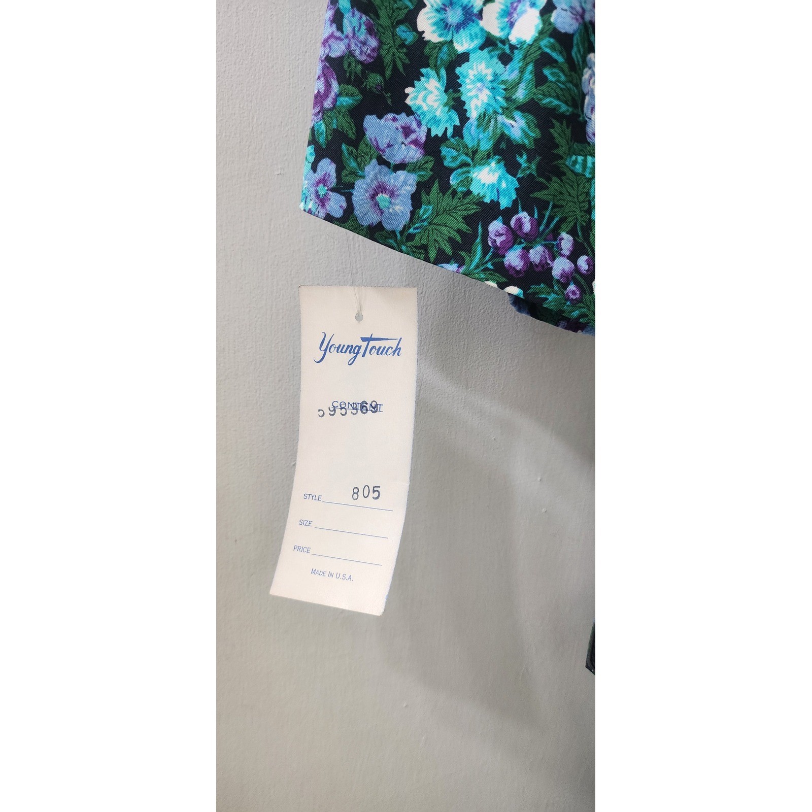Michelle Stuart Vintage Floral Midi Dress Teal Purple Rayon Belted Size 8 USA