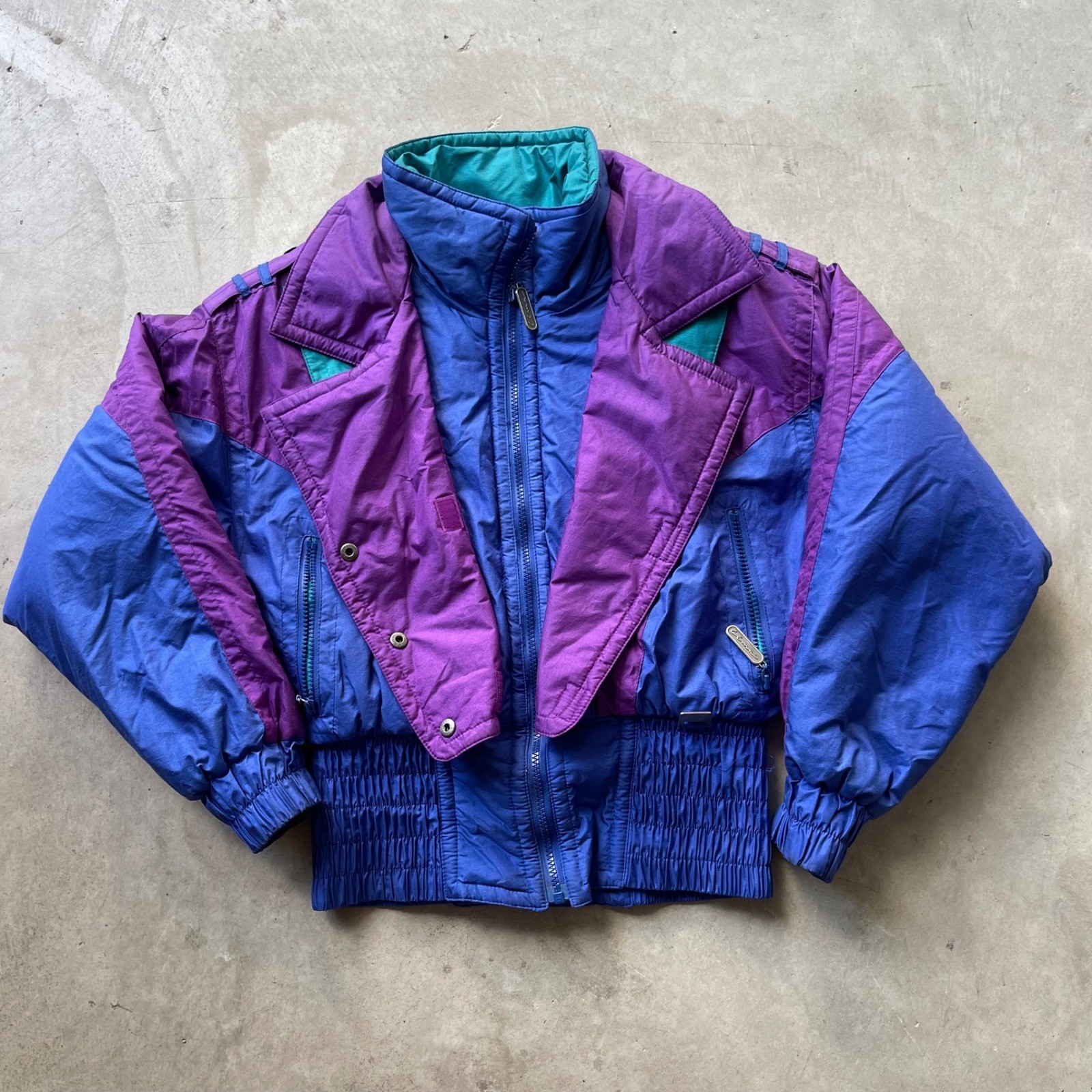 Vintage Cima Skiwear 80s Colorblock Bomber Jacket Purple Blue Teal Womens 6