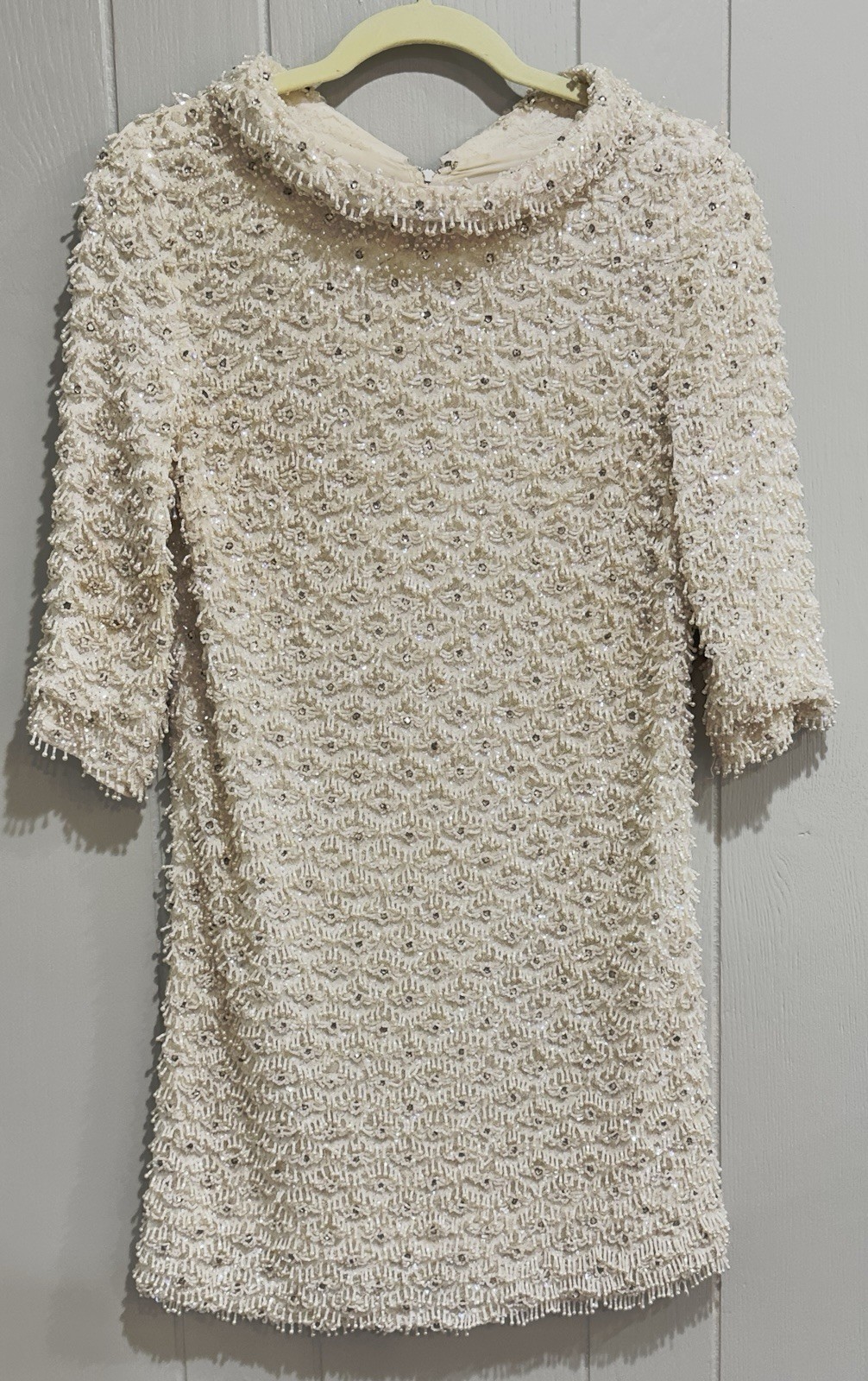 Rare 1959’s Hand Beaded Crystal Couture Shift Dress Ivory Bespoke Cocktail Mini