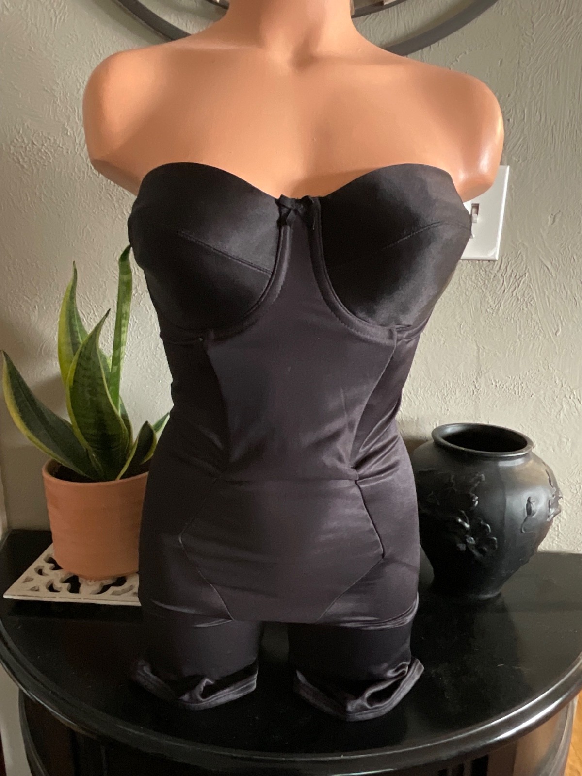 Vtg. Miraclesuit Black Strapless Girdle Corset All in One Girdle Open Gusset 36C