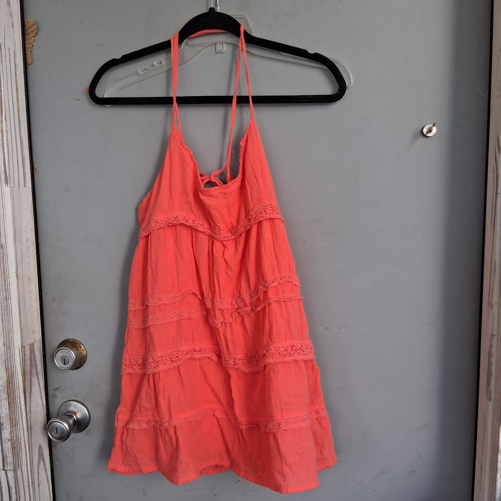 Vintage Y2K Hollister Babydoll Dress Orange Coral Lace Trim S