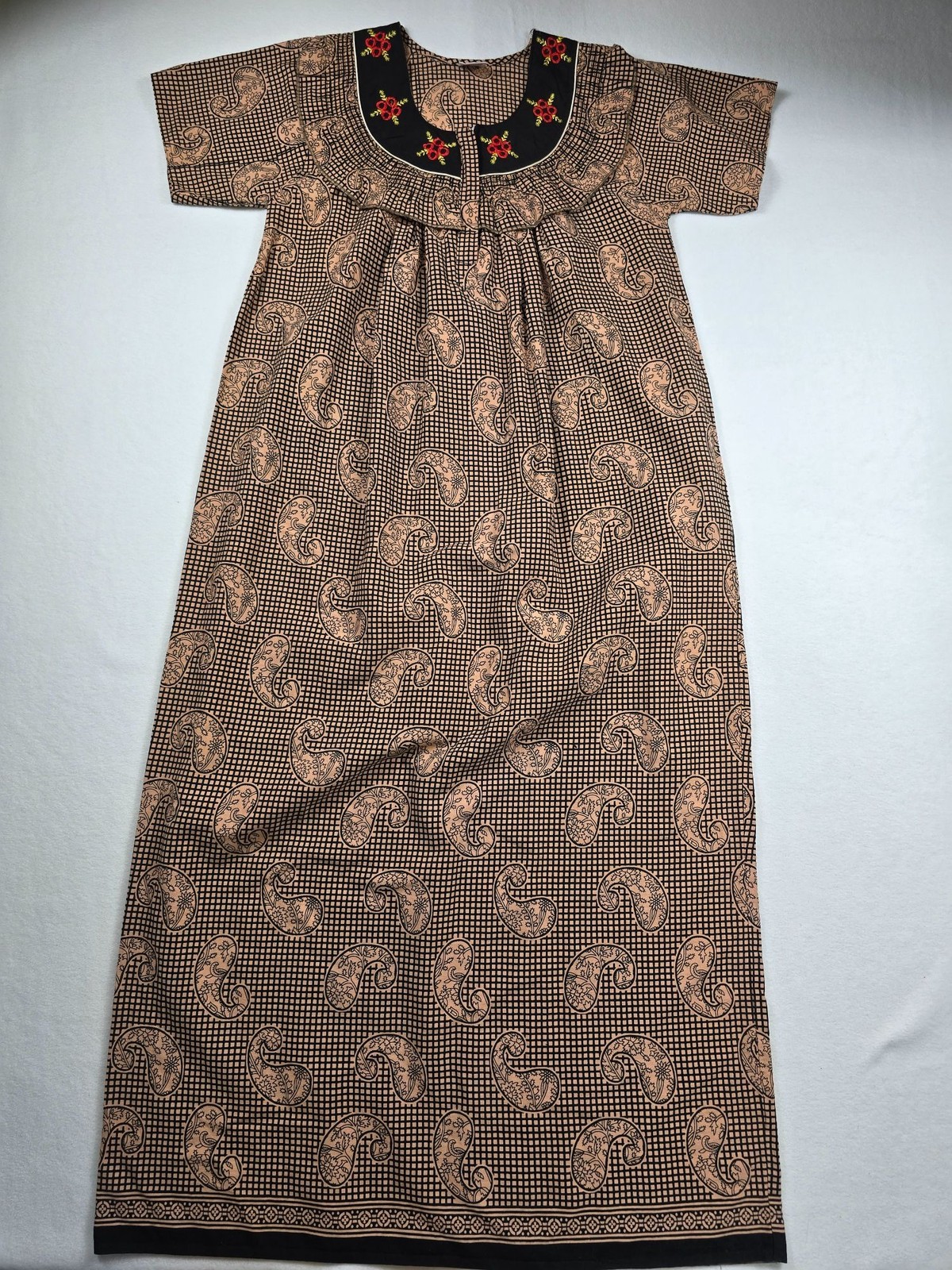 Vintage Vikas Nighties Womens Maxi House Dress Paisley Embroidered Floral XL