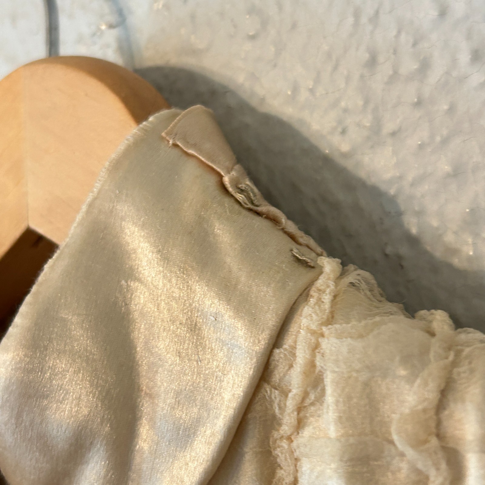 Antique Victorian Cream Silk & Green Dress Bodice Beaded Mutton Sleeve