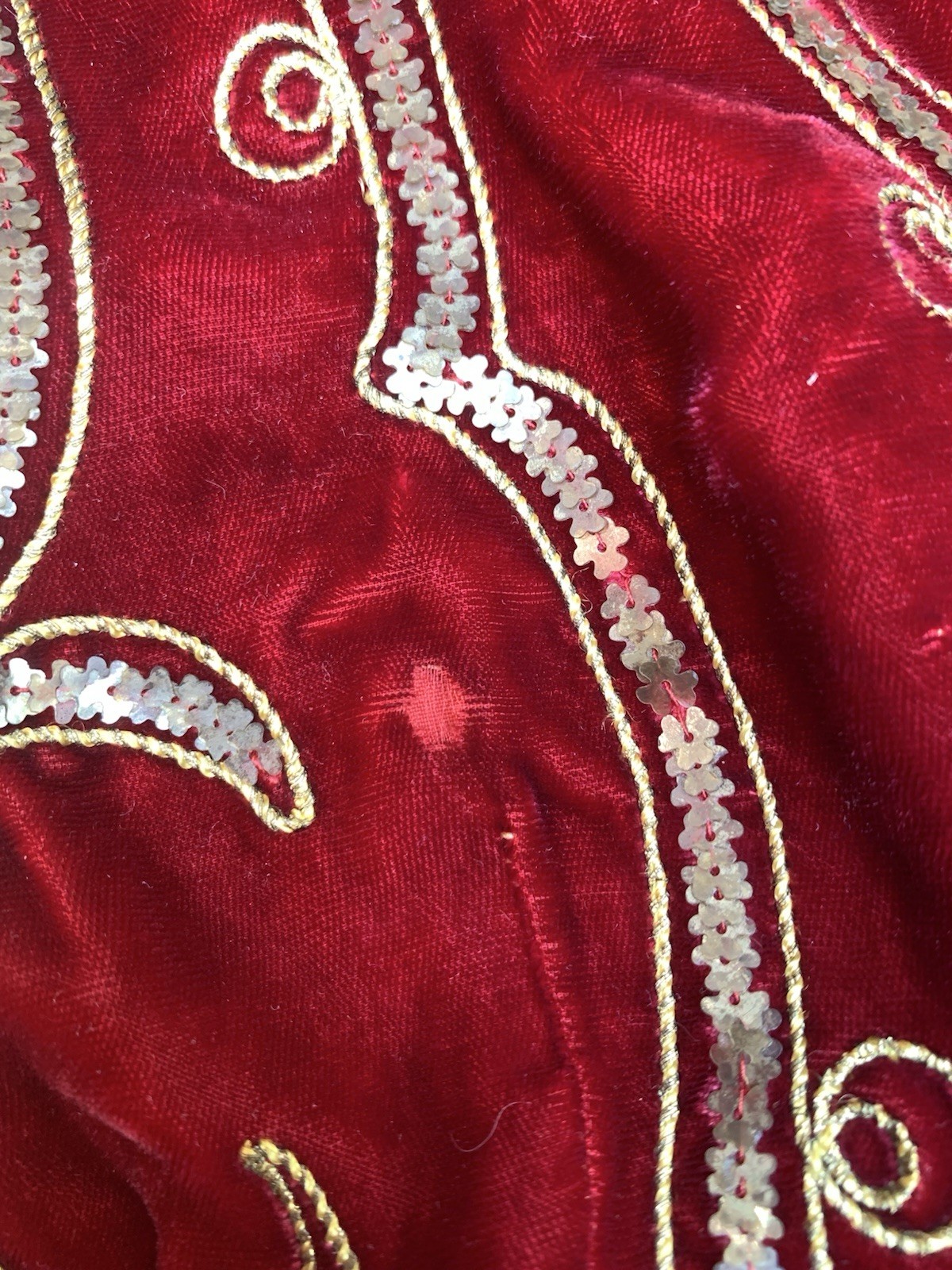 Vintage 1930s Zip Front Red Velvet Sequined Puff Sleeve Top Jacket Blouse Size S