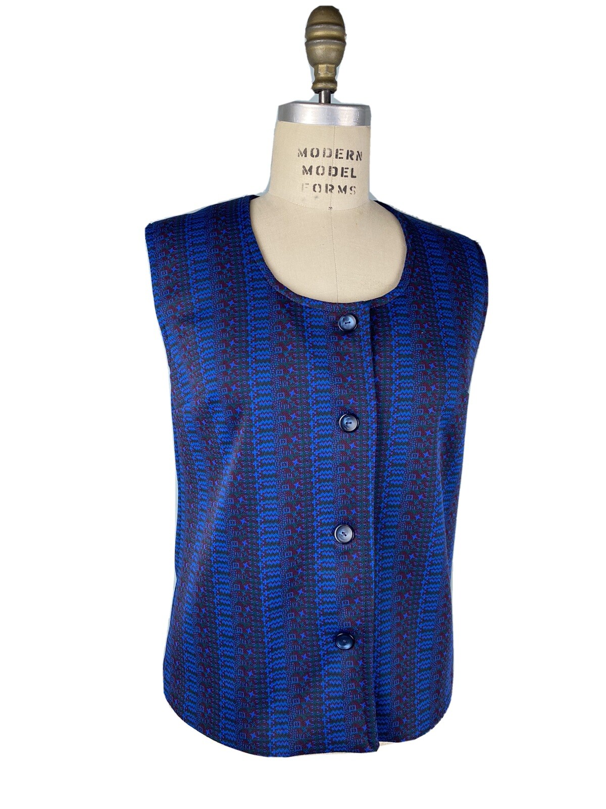 Vintage Vest Shirt LARGE double knit polyester navy blue 60s 70s modest cottage