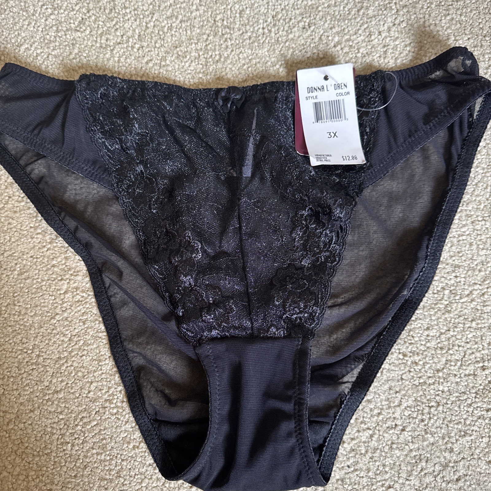 Vintage Donna L’oren Black & Lace Hi Cut Shiny Panties 3XL See Through Booty 3XL