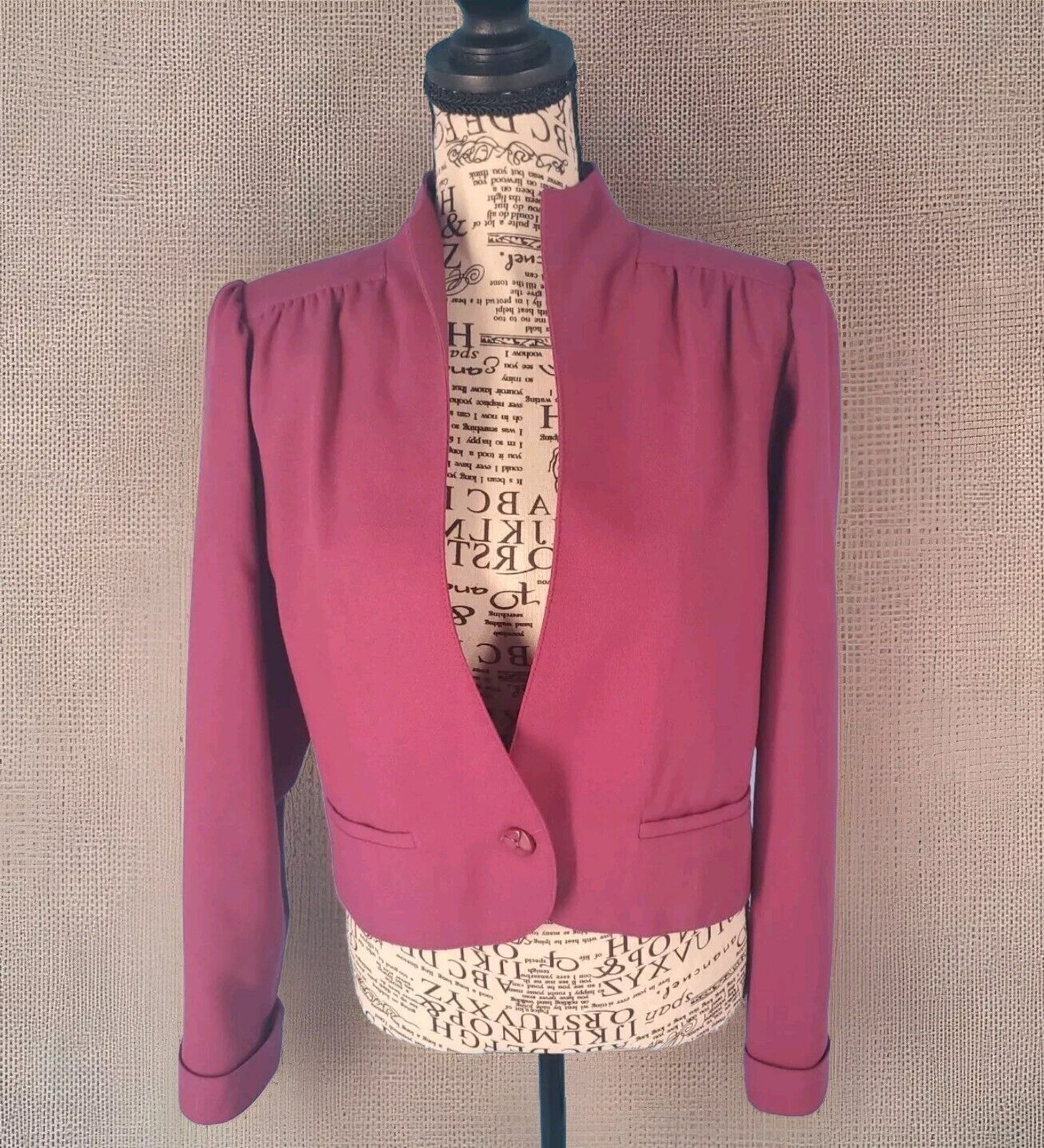 Vintage Wool Blend Blazer Union Lined Cropped Made ILGWU Purple Sz 7/8 USA