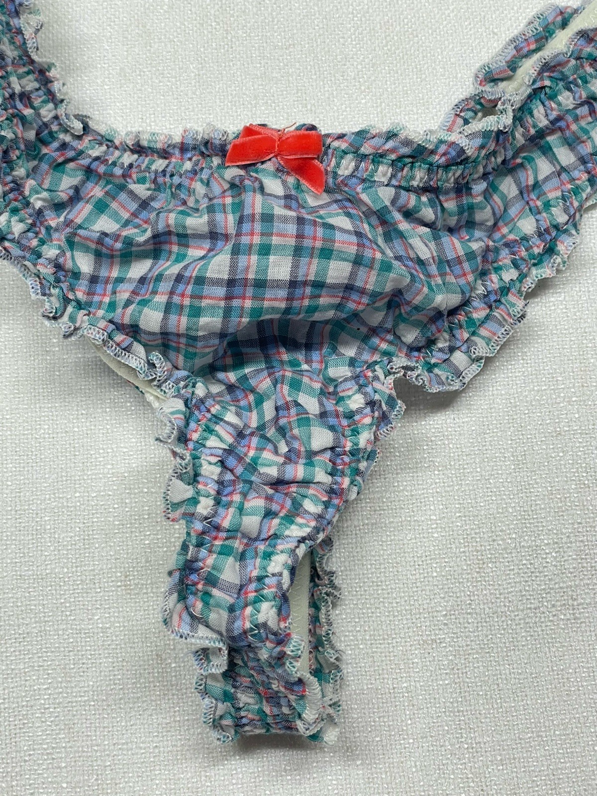 Vintage Aerie Cotton Thong Panty W Ruffles Plaid Size Medium