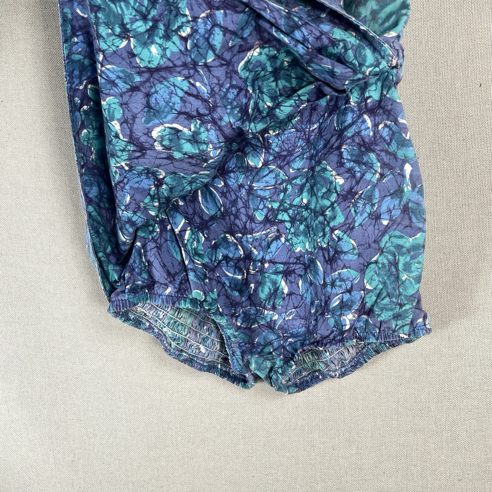 VINTAGE 50s Cotton One Piece Bathing Swimsuit Womens XS Blue Floral Pinup