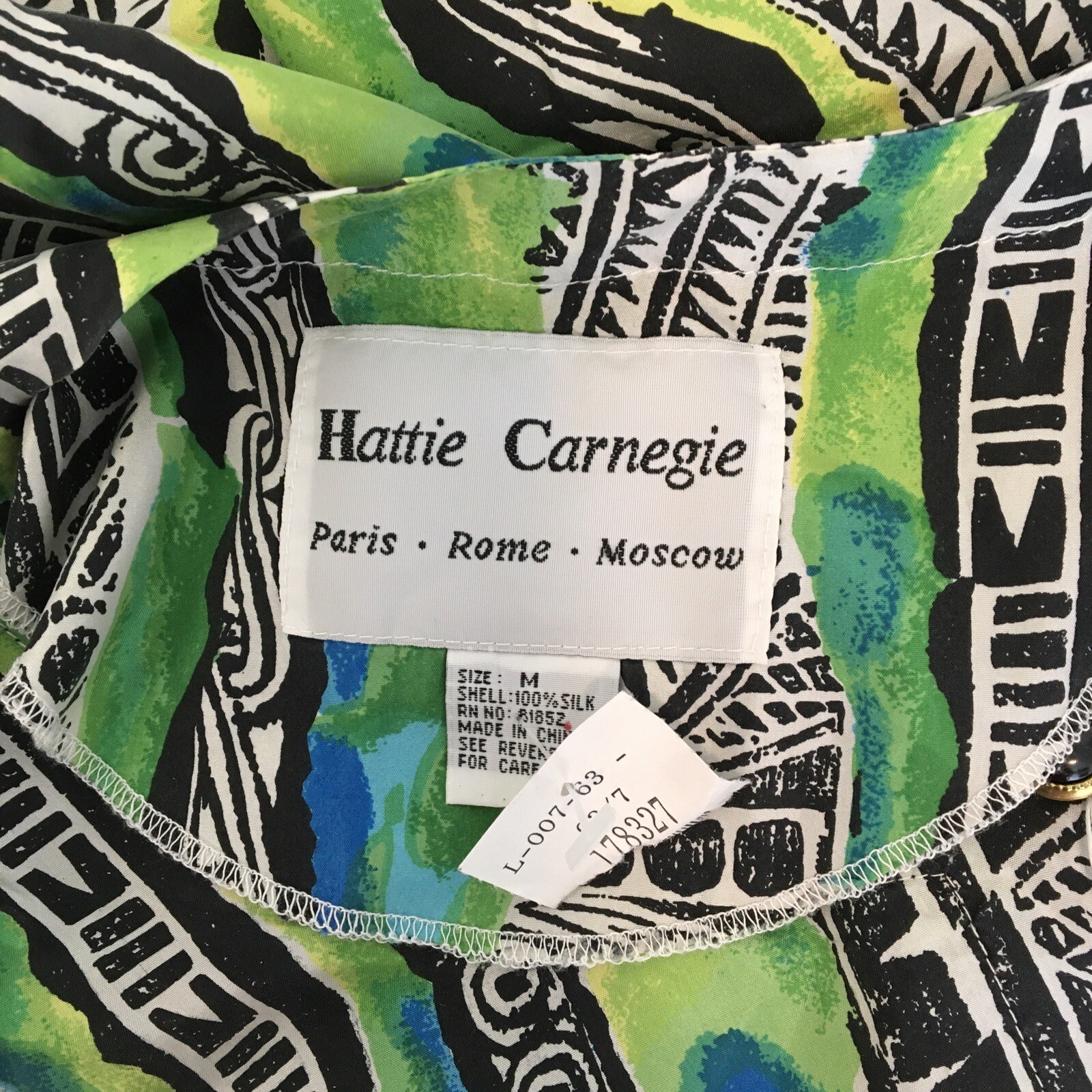 VTG 80s Geometric Short Blouse 2pc Silk Suit Hattie Carnegie Art 2 Wear M NEW