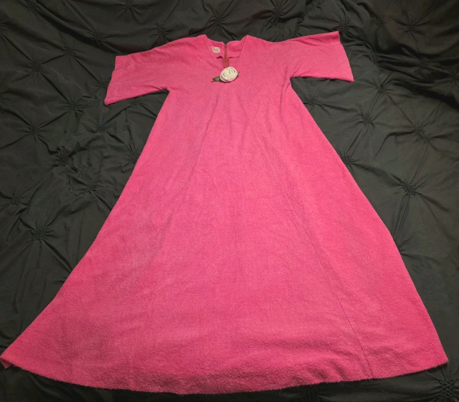 Vintage 1970s Hot Pink Terry Cloth Dress Pool Cover Bardinella Designs Size S
